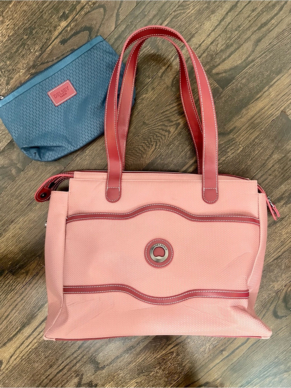 Delsey Paris Pink Travel Tote Carry-On Laptop Bag w/ Pouch
